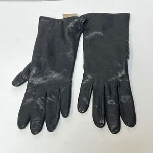 Macy's Womens Gloves Vintage Italian Leather 7 Black Knit Lined Made in Italy